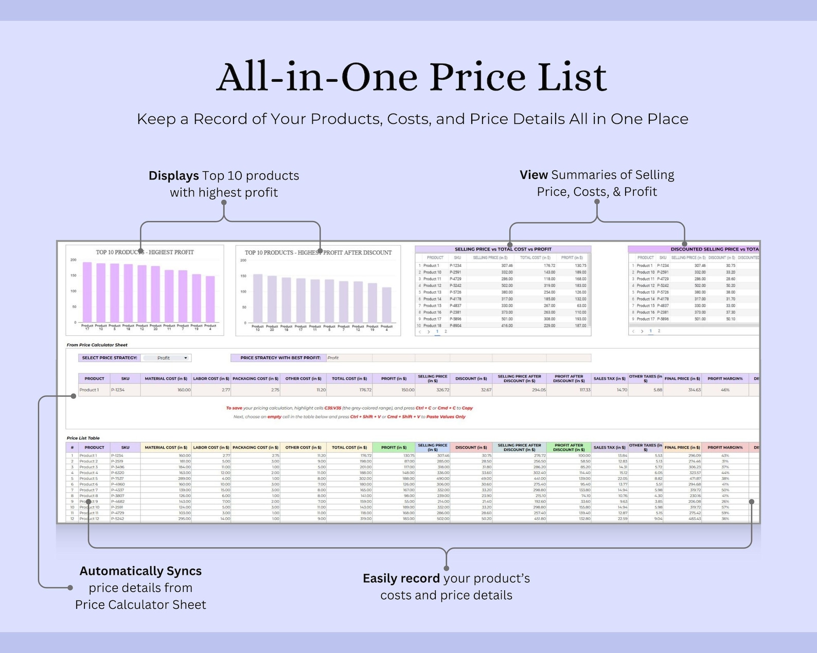 Pricing Calculator, Product Price Template, Small Business Planner, Set Profit, Costs & Selling ...