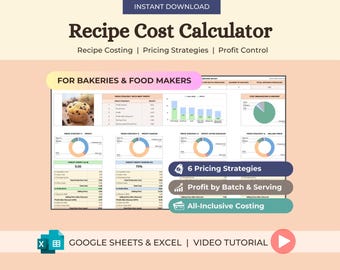 Calculadora de Custo de Receitas para Ferramenta de Precificação de Alimentos, Custo de Ingredientes de Padaria, Lucro, Excel, Planilha do Google, Calculadora de Preços