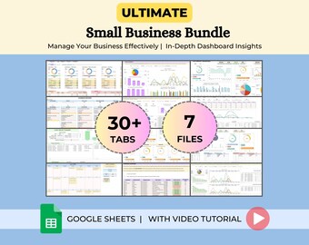 Small Business Bundle Spreadsheet, Inventory Tracker, Client Tracker, Bookkeeping, Pricing Calculator, Bill Calendar, Kanban, Google Sheets