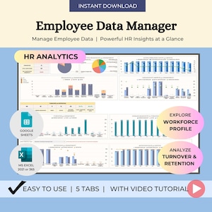 Menedżer bazy danych pracowników Arkusze Google Śledzenie danych pracowników Panel HR Analiza siły roboczej Szablon do zarządzania danymi HR