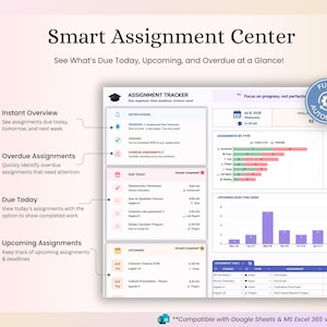 Assignment Tracker Google Sheets & Excel Spreadsheet for Students: Study Planner, Homework Organizer, Calendar - for School, College or Uni image 4