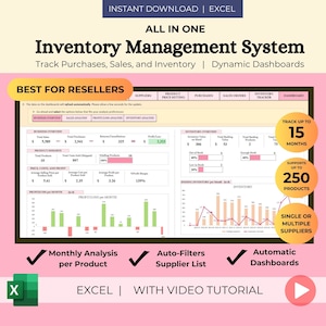 Inventory Management Excel Spreadsheet for Resellers, Sales and Profit Tracker Template, Reseller Spreadsheet, Editable Inventory Template