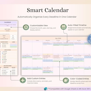 Assignment Tracker Google Sheets & Excel Spreadsheet for Students: Study Planner, Homework Organizer, Calendar - for School, College or Uni image 6