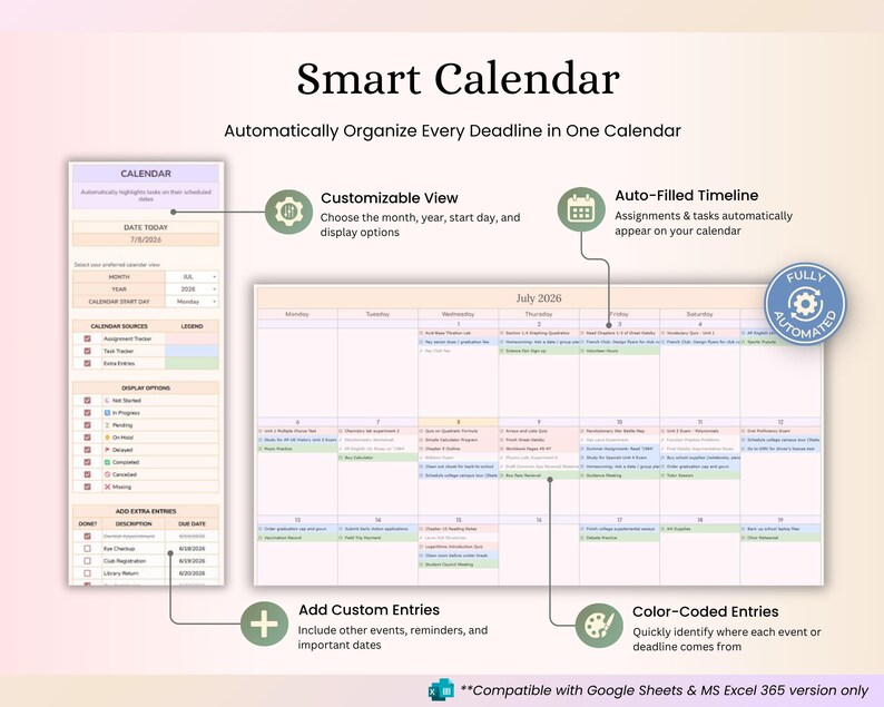 Assignment Tracker Google Sheets & Excel Spreadsheet for Students: Study Planner, Homework Organizer, Calendar - for School, College or Uni image 6