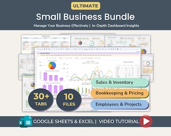 Small Business Bundle Spreadsheet Inventory Tracker Bookkeeping Pricing Calculator Bill Calendar Kanban Board Google Sheets Excel