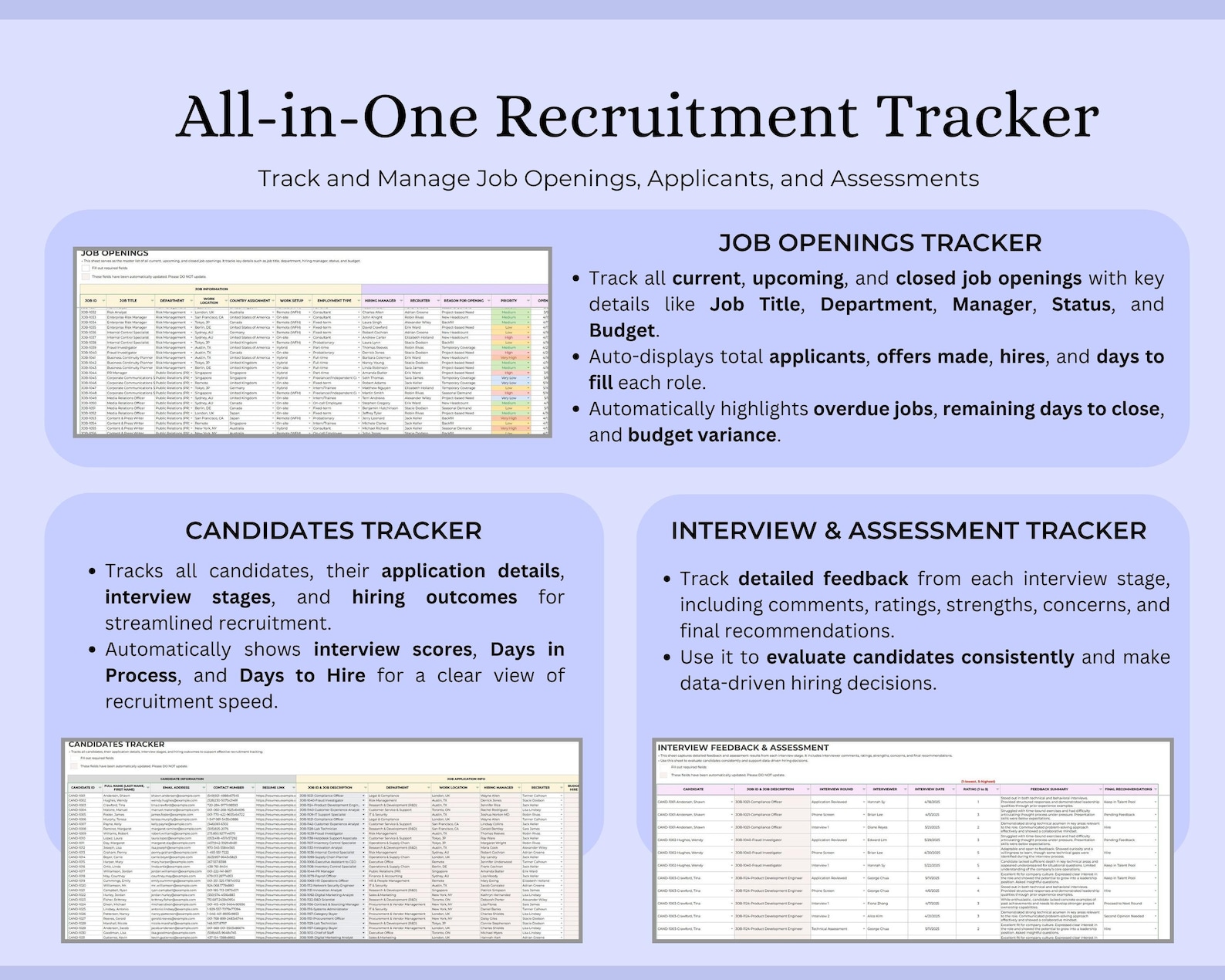 Recruitment Tracker Excel Google Sheets HR Hiring Dashboard Job ...