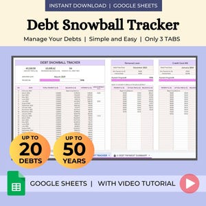 Rastreador de liquidación de deudas (Hojas de cálculo de Google), Método de bola de nieve de deudas, Calculadora de liquidación de préstamos, Plantilla de hoja de cálculo para liquidación de deudas
