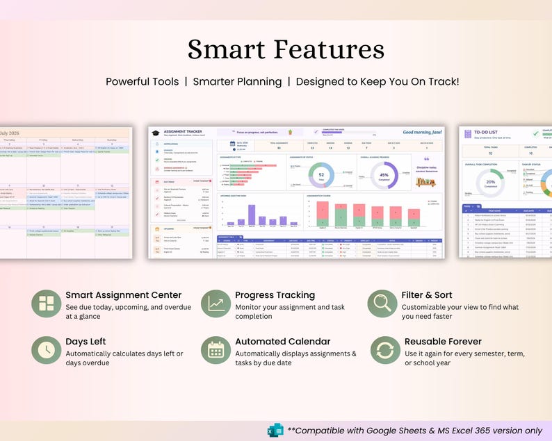 Assignment Tracker Google Sheets & Excel Spreadsheet for Students: Study Planner, Homework Organizer, Calendar - for School, College or Uni image 7