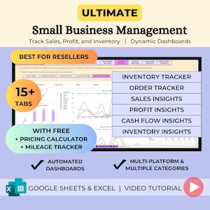 Multiple Platform Inventory Management Excel Sales Tracker Automated Dashboard Small Business Profit COG Revenue Analytics Google Sheets