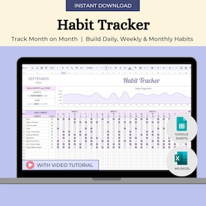 Habit Tracker Google Sheets Ziel-Tracker Habit-Tracker Excel Vorlage Habit-Planer Täglicher Habit-Tracker Wöchentlicher Zielplaner Jährliche Gewohnheit
