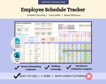 Employee Schedule Tracker Spreadsheet Staff Shift Planner Excel Google Sheets Work Schedule Planner Workforce Coverage & Overtime Calculator