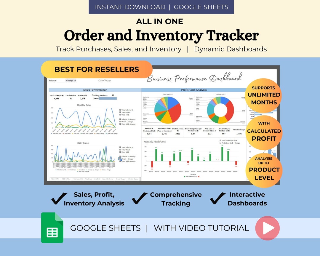 Inventory Management Google Sheets for Small Business, Inventory List, Order Log Tracker