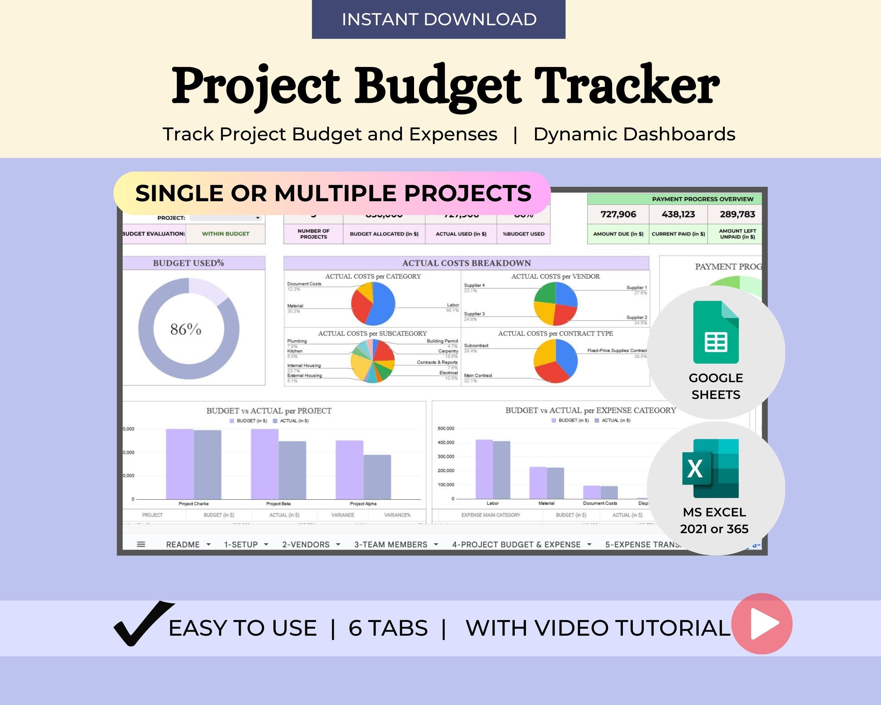 Project Budget Tracker Project Cost Tracker Excel Project Expense ...