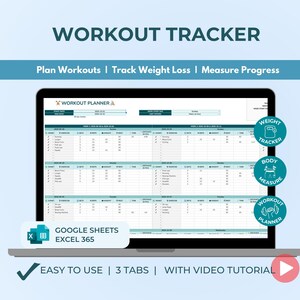 Workout Planner Spreadsheet 30 Day Fitness Plan Weight Loss Tracker BMI Dashboard Body Measurement Tracker Excel Google Sheets