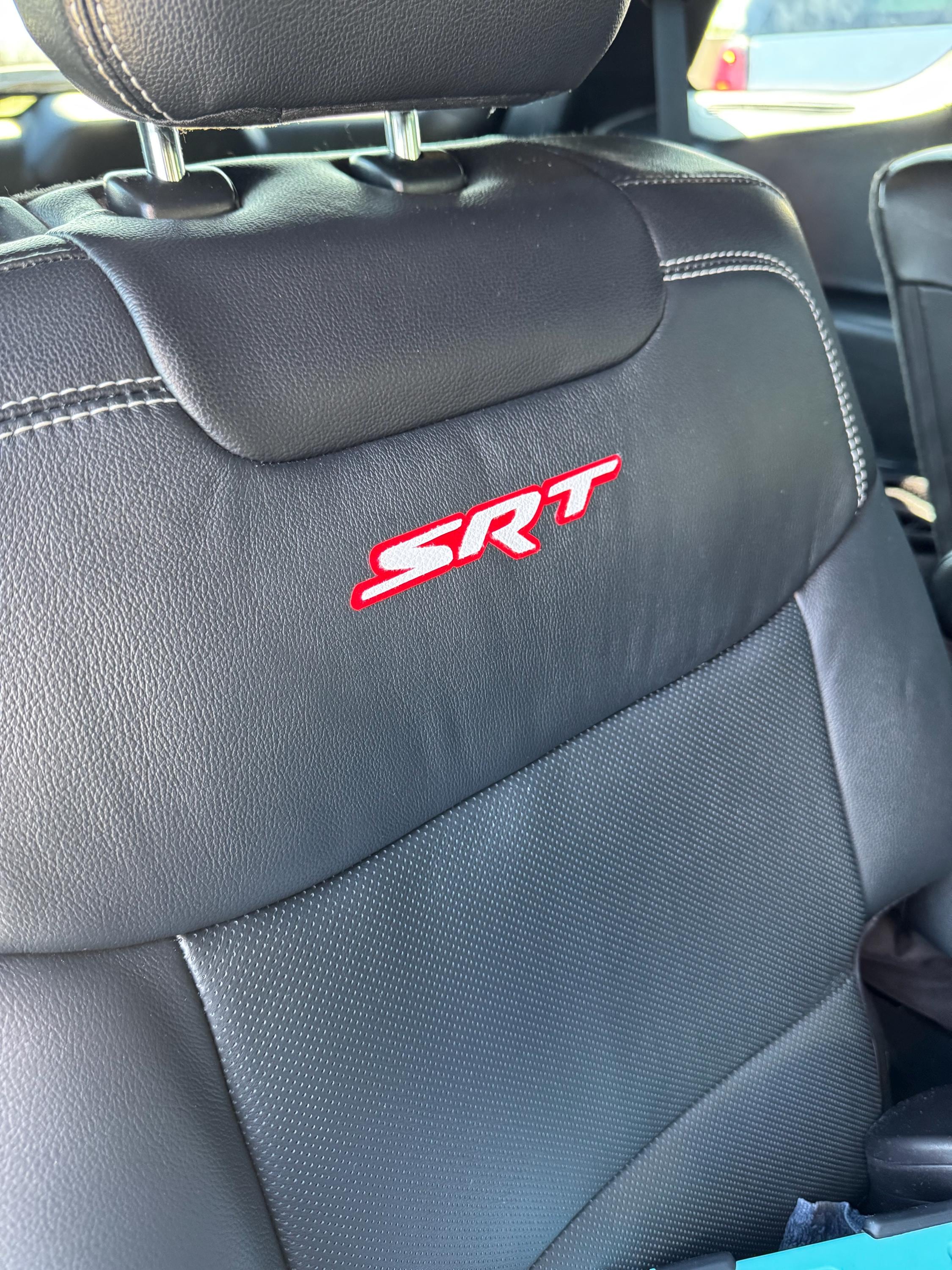 Premium "SRT" faux leather seat logo decals (1 pair) in one or two colors