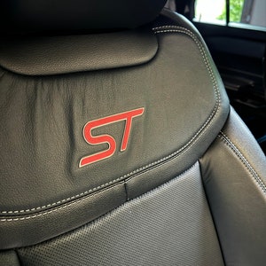 Ford Explorer, Focus, &quot;ST&quot; faux leather seat (1 pair) decals for 2020, 2021, 2022, 2023, 2024, 2025+