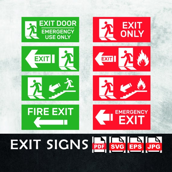 Emergency Fire Exit Sign. Running Man Icon To Door. Red - View #11