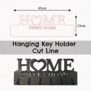 以下が含まれることがあります： 「HOME SWEET HOME」の文字がくり抜かれた木製のキーホルダー。 「O」の部分にハートがあります。 下には5つのフックが付いています。 キーホルダーの幅は45cm、高さは15cmです。