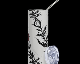 Vaso de acero inoxidable Black Roses, taza estética de acero inoxidable