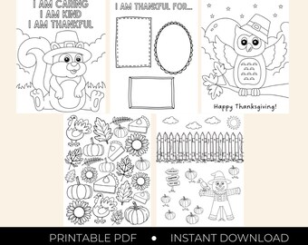 Thanksgiving Coloring Pages, Fall Kids Activity (Digital Download)