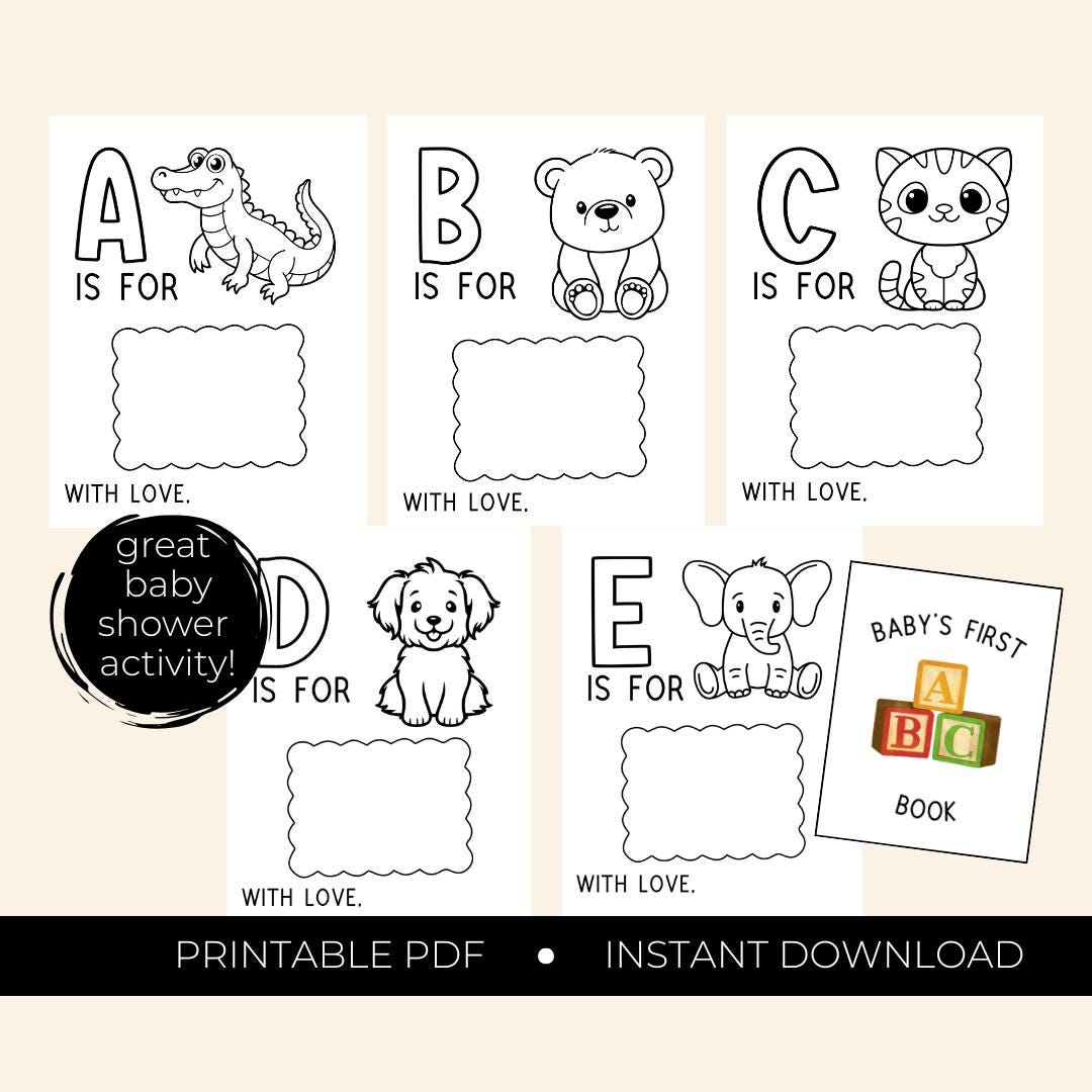 Baby Shower Activity, Baby’s First ABC Book, Animal Alphabet Coloring ...