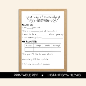 Kids First Day of Homeschool Interview Printable, Homeschool Interview, Kids First Day Interview, Homeschool Printable