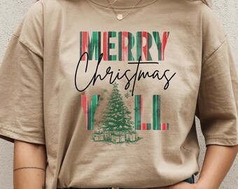 Merry Christmas Y'all PNG, Southern Retro Stripes Tree Sublimation (Digital Download)