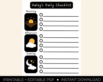 Kids Daily Checklist, Editable Chore Chart (Printable PDF)