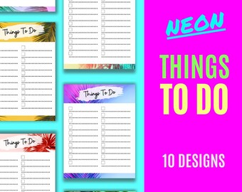 Printable Checklist Printable PDF 2 Columns 10 Designs Basic Checklist Basic To Do List Checklist Neon Checklist.