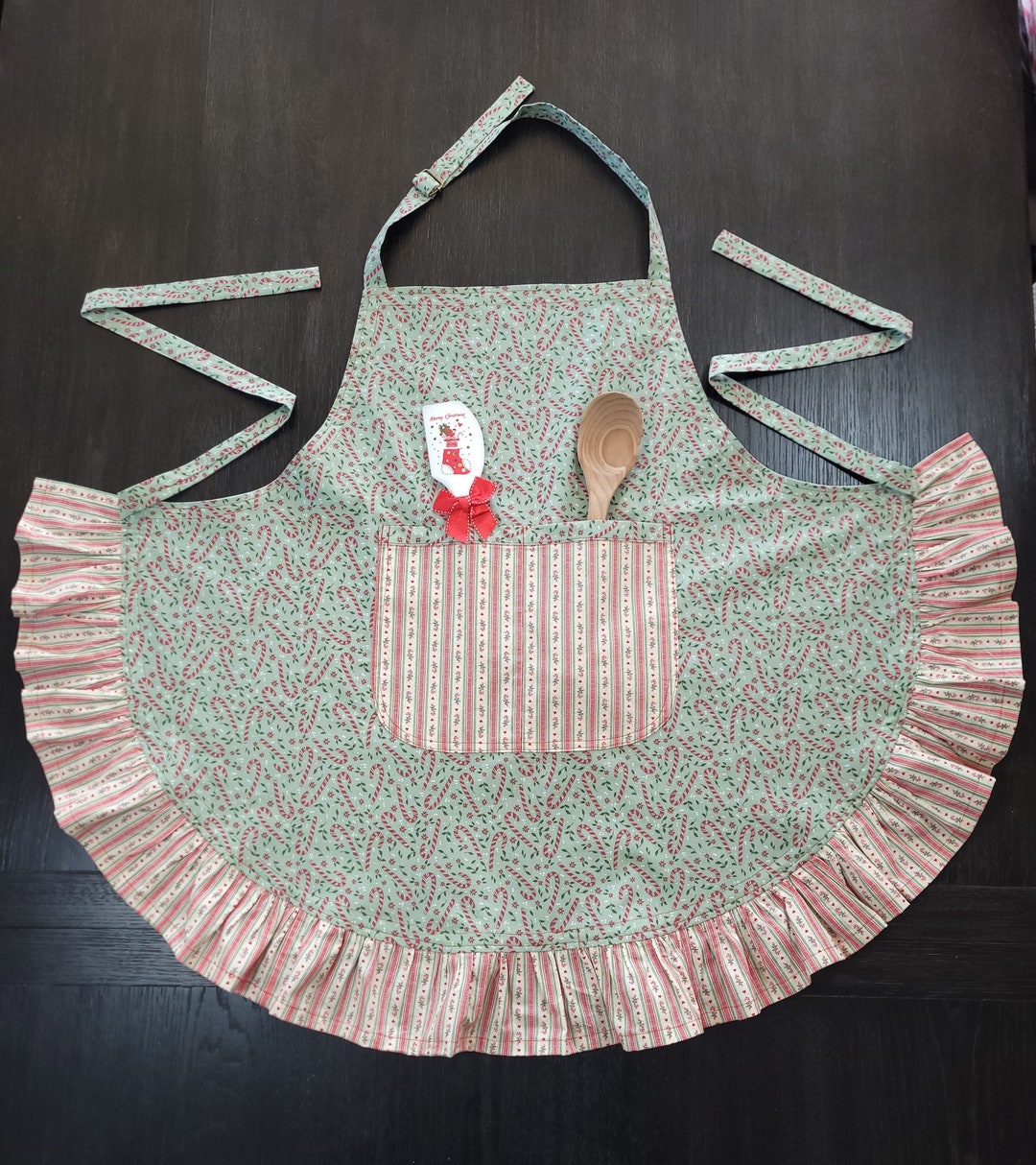 Candy Cane Apron With Pockets Seasonal Apron for Women Etsy