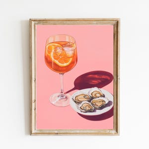 Aperol Spritz en Oysters Bar Cart Art Print | Schattig eigenzinnig grillig | Cocktail Art Decor Barwagen | Aperol Spritz-cocktailkunst cadeau