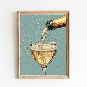 Champagner Pop Gold Coup Gläser | Niedliches schrulliges wunderliches | Cocktail Art Bar Warenkorb Dekor | Elegantes Gemälde Geschenk | Trendige Küchenwand