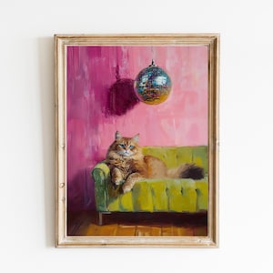 Perserkatze mit Discokugel Kunstdruck | Niedliches schrulliges wunderliches | Cocktail Art Bar Warenkorb Dekor | Fine Art Print Geschenk | Moderne Kunst