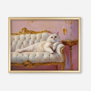 Ausgefallene Perserkatze mit Champagner Kunstdruck | Niedliches schrulliges wunderliches | Cocktail Art Bar Warenkorb Dekor | Fine Art Print Geschenk | Trendige Wandkunst