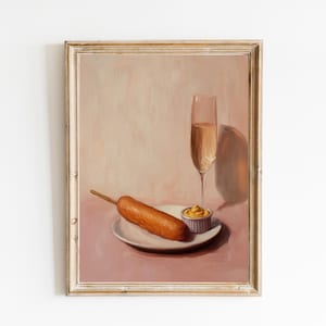 Champagner und Corndog Kunstdruck | Niedliches schrulliges wunderliches | Cocktail Art Bar Warenkorb Dekor | Trendy Home Wandkunst | Corndog Kunst Geschenk