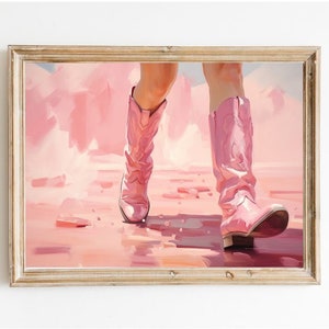 Pink Cowgirl Boots Art Print: Retro Western Wall Decor
