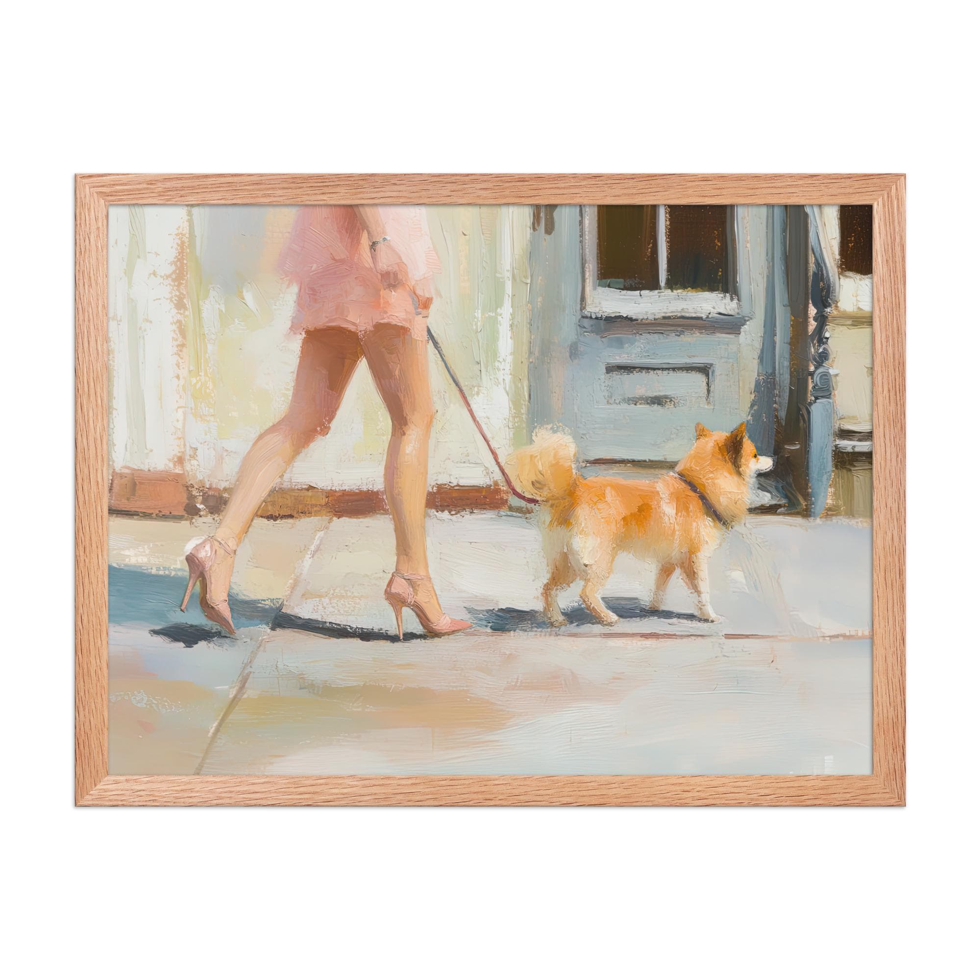 Pink Dress Pomeranian Walk Art Print | Pomeranian Wall Art | Girly Pink Wall Art | Cute Quirky Whimsical | Pom Mom Gift | Trendy Wall Art