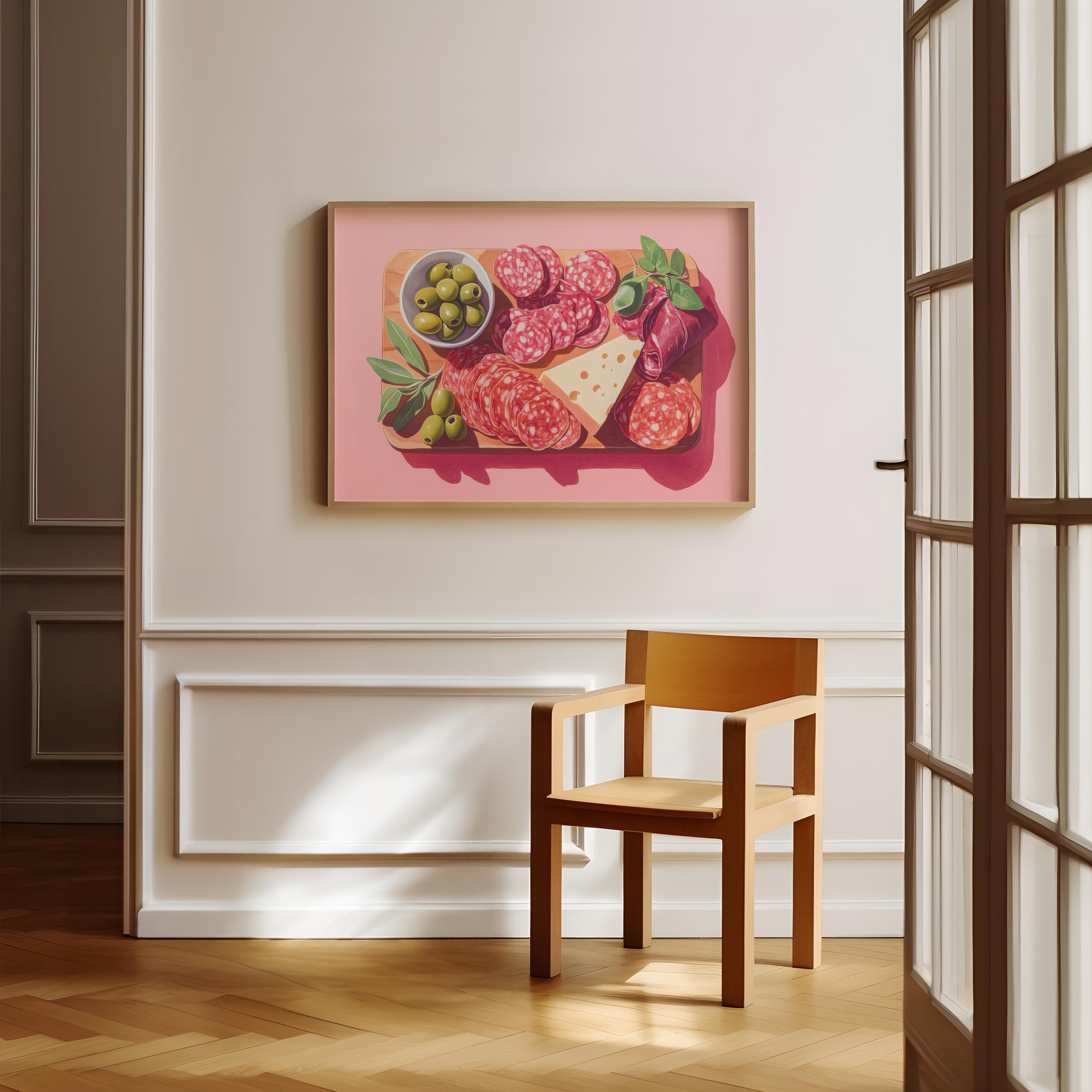 Charcuterie Board with Pink Background Art Print |  Cute Quirky Whimsical | Cocktail Art Bar Cart Decor | Fine Art Print Gift