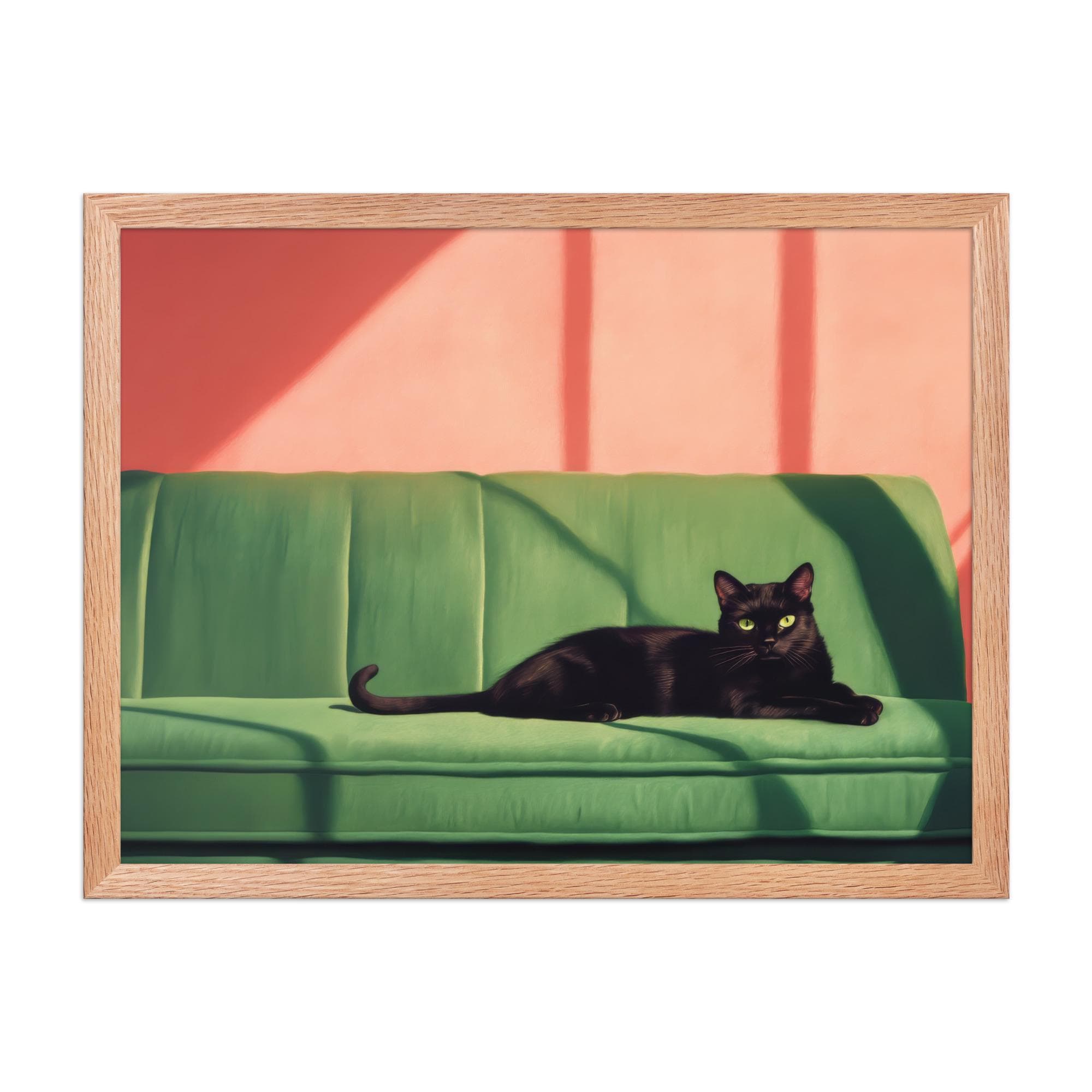 Black Cat on Green Sofa Print | Cute Quirky Whimsical | Cocktail Art Bar Cart Decor | Fine Art Print Gift | Aesthetic Oil Painting Gift