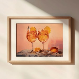 Vintage Inspired European Italian Aperol Spritz Downloadable Print Soft Tone Oil Painting Wall Art Cocktail Painting Retro Aesthetic image 2