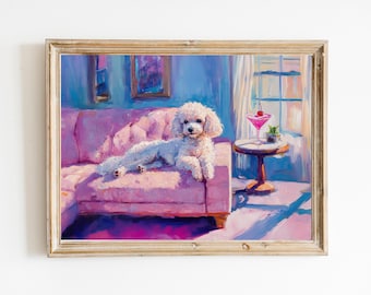 Poodle Art Print: Cherry Cosmo Cocktail, Girly Bar Cart Decor