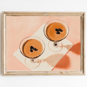 Espresso Martini Wall Art Print | Cute Quirky Whimsical | Cocktail Art Bar Cart Decor | Aesthetic Oil Painting Gift | Trendy Kitchen Wall