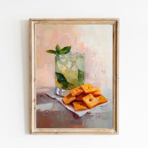 Mojito und Käsecracker Kunstdruck | Niedliches schrulliges wunderliches | Cocktail Art Bar Warenkorb Dekor | Trendy Home Wandkunst | Mojito Wandkunst Geschenk