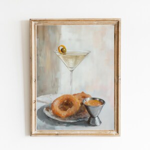Impresión artística de Dirty Martini con aros de cebolla / Decoración de carrito de bar con arte de cócteles, linda, extravagante y caprichosa / Arte de pared moderno / Regalo divertido de arte gastronómico