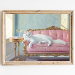 Ausgefallene Perserkatze mit Chartreuse Cocktail Kunstdruck | Niedliches schrulliges wunderliches | Cocktail Art Bar Warenkorb Dekor | Fine Art Print Geschenk