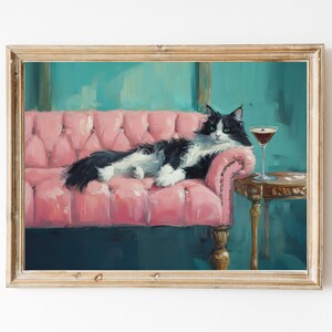Long Haired Tuxedo Cat with Espresso Martini | Cute Quirky Whimsical | Cocktail Art Bar Cart Decor | Fine Art Print Gift | Trendy Wall Art