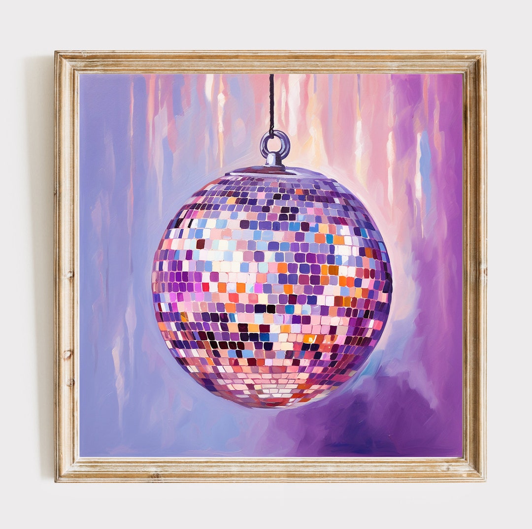 Disco Ball Downloadable Print Girly Pink Purple Wall Art Party Oil