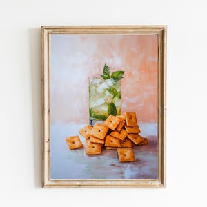Mojito und Käsecracker Kunstdruck | Niedliches schrulliges wunderliches | Cocktail Art Bar Warenkorb Dekor | Trendy Home Wandkunst | Mojito Wandkunst Geschenk