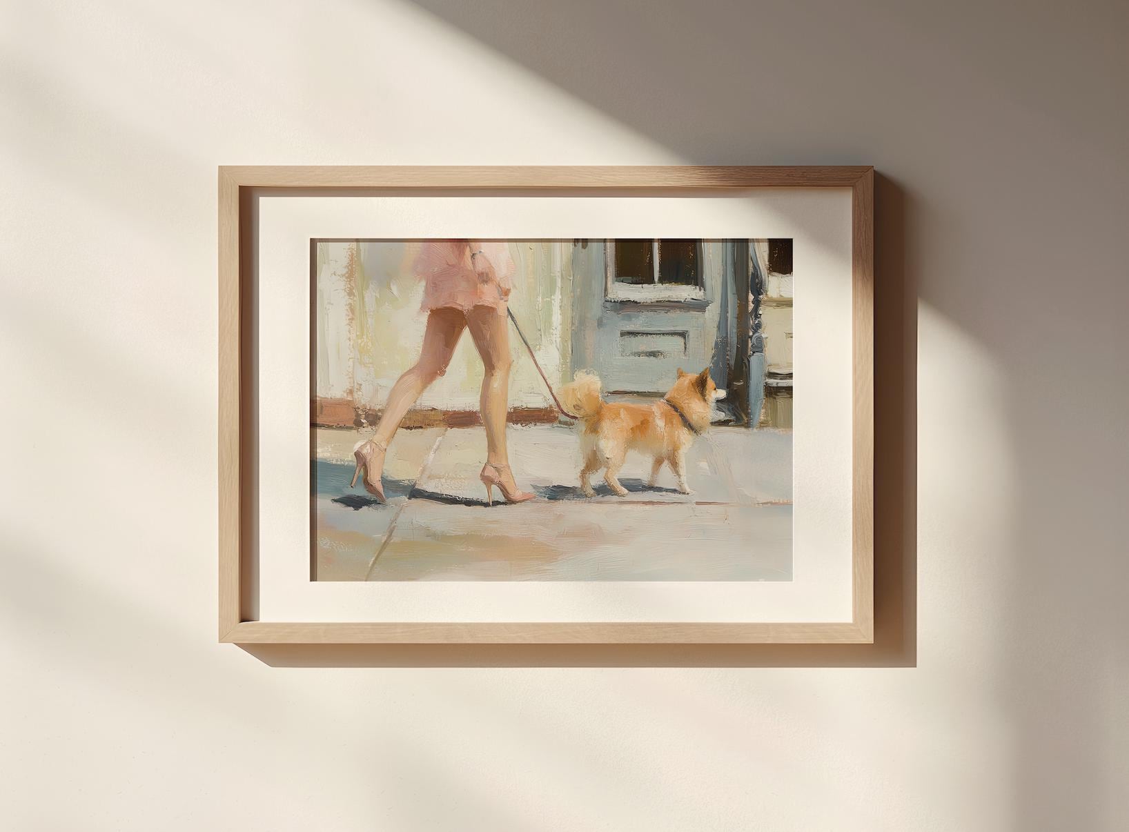 Pink Dress Pomeranian Walk Art Print | Pomeranian Wall Art | Girly Pink Wall Art | Cute Quirky Whimsical | Pom Mom Gift | Trendy Wall Art