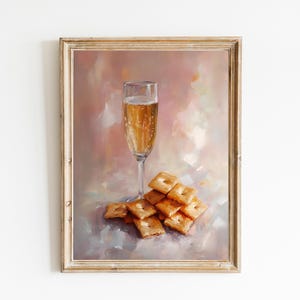 Champagner und Käse Cracker Kunstdruck | Niedliches schrulliges wunderliches | Cocktail Art Bar Warenkorb Dekor | Trendy Home Wandkunst | Champagner Wandkunst